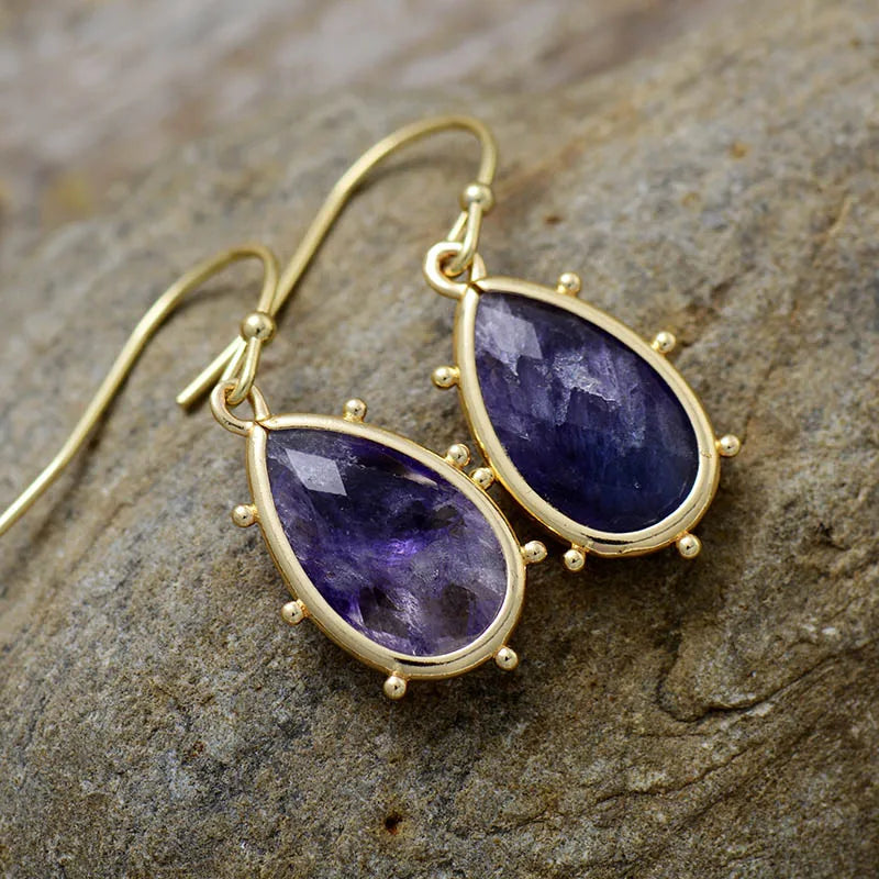 Bright Waterdrop Purple Fluorite Dangle Earrings