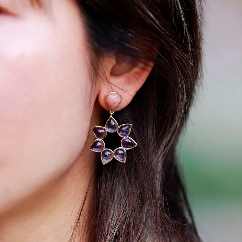 Amethysts Flower Stud Earrings