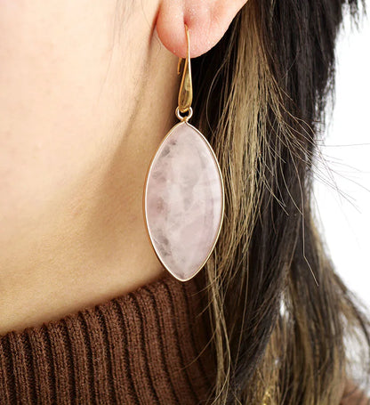 Rose Quartz Ellipse Dangle Earrings