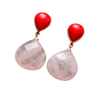 Teardrop Rose Quartz Drop Stud Earrings