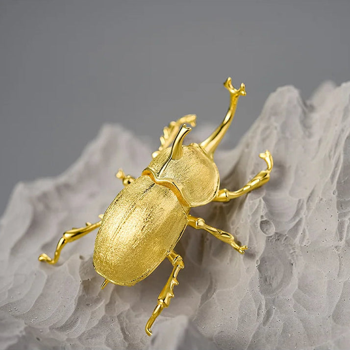 Sterling Silver Japanese Rhinoceros Beetle (Trypoxylus dichotomus) Handmade Fine Brooch