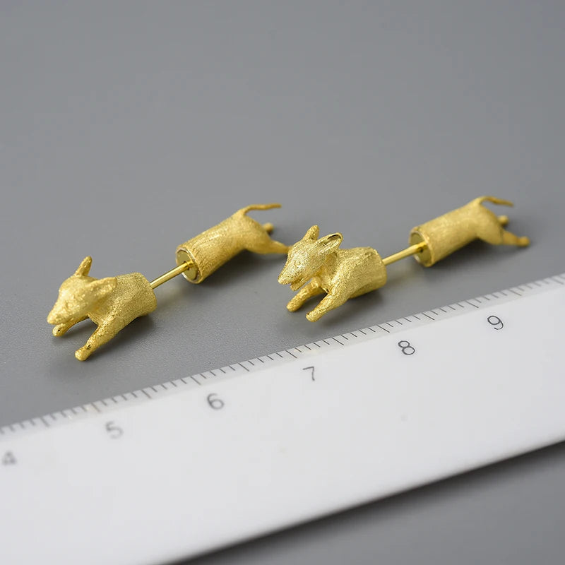 Unusual Running Dachshund Dog Stud Earrings