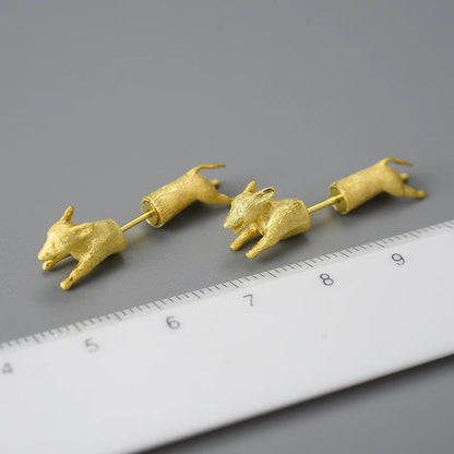 Sterling Silver Unusual Running Dachshund Dog Stud Earrings