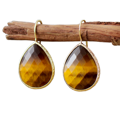 Teardrop Tiger Eye Dangle Earrings