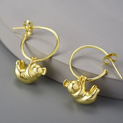 Sterling Silver Koala Round Hoop Earrings