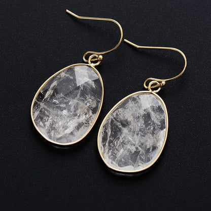 Ethnic Clear Quartz Hook Dangle Earrings