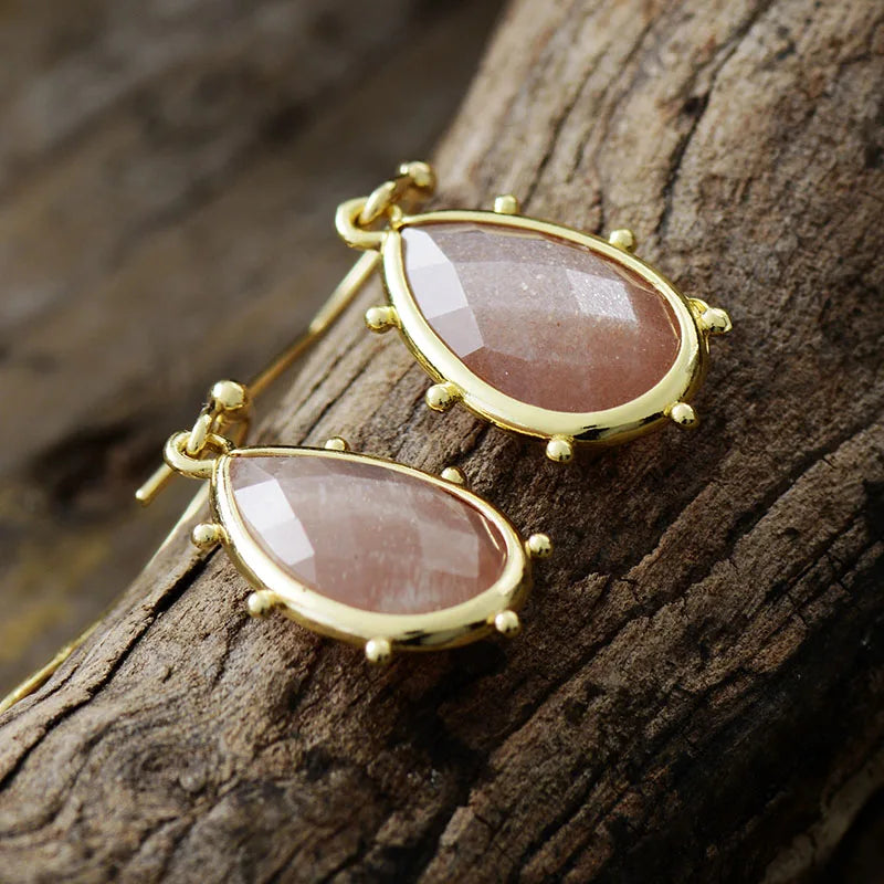 Sunstone Waterdrop Dangle Earrings