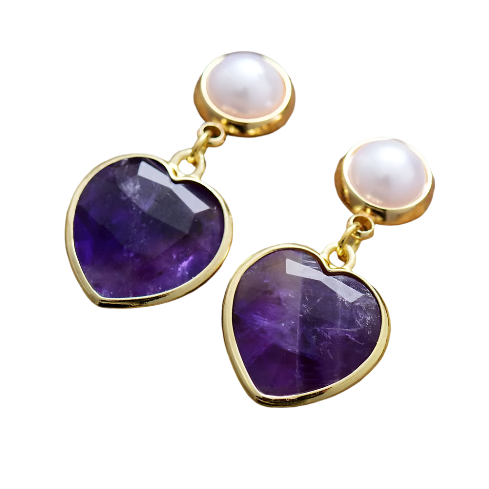 Heart Shape Amethyst Dangle Stud Earring