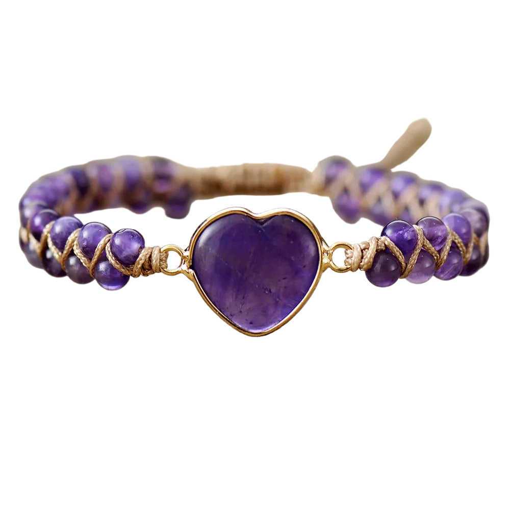 Boho Heart Shape Amethyst Beads Braided Adjustable Bracelet