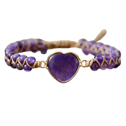 Boho Heart Shape Amethyst Beads Braided Adjustable Bracelet