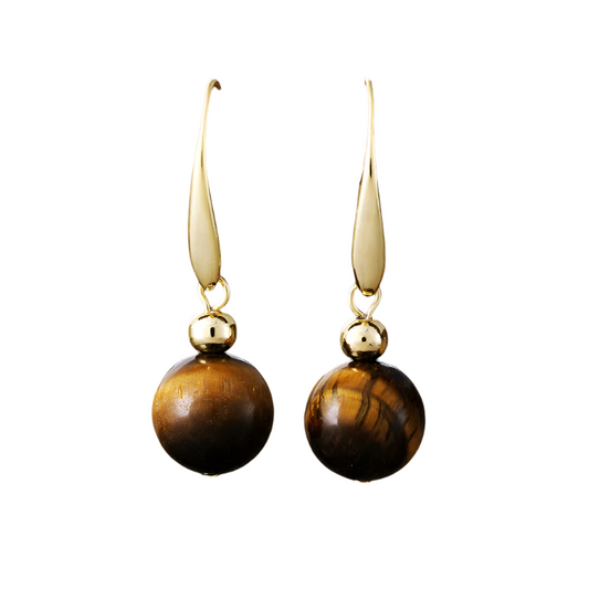 Round Tiger Eye Stone Earrings