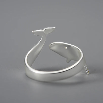 Sterling Silver Whale Dating Adjustable Ring