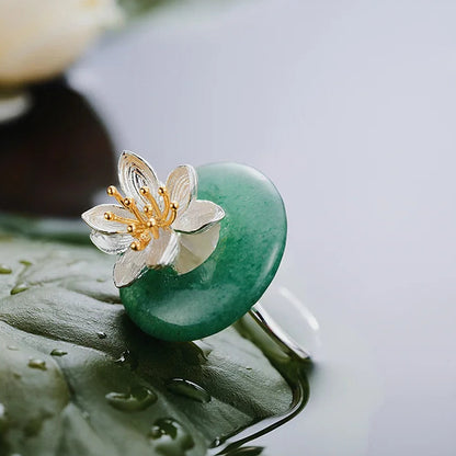 Sterling Silver Aventurine Lotus Whispers Ring