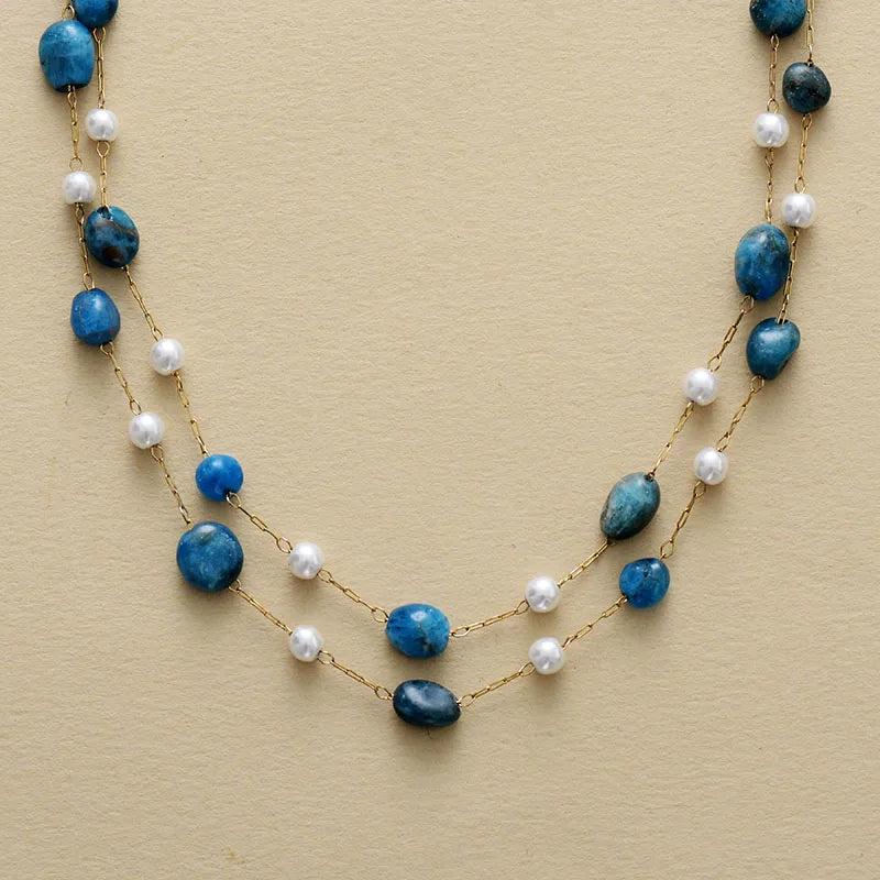 Boho Apatite Pearl Layered Necklace