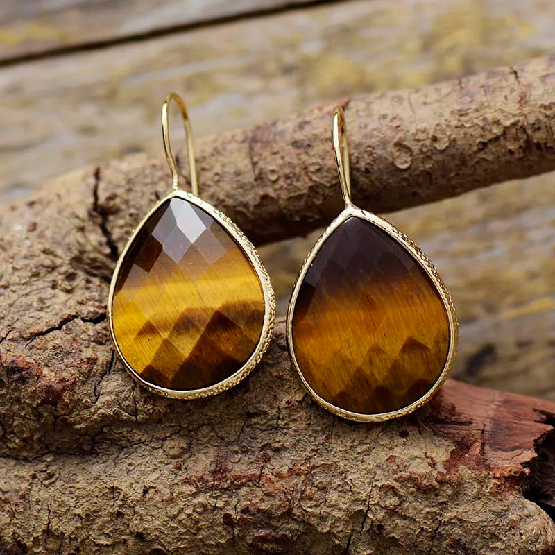 Teardrop Tiger Eye Dangle Earrings