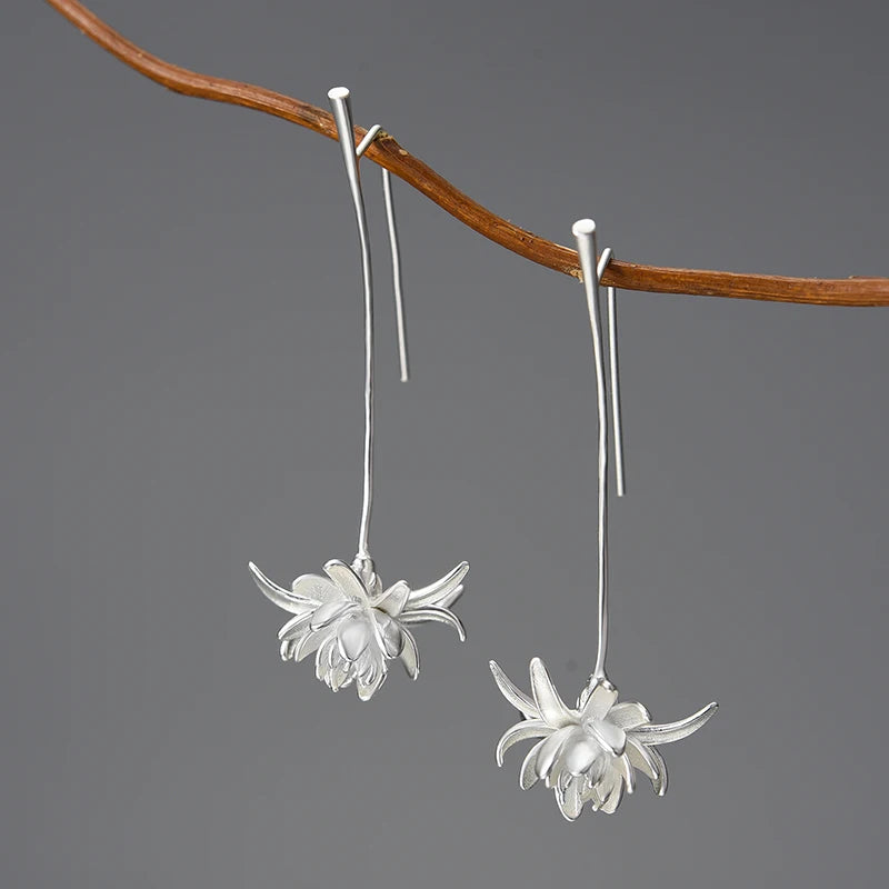 Night-Blooming Cereus Flower Long Dangle Earring