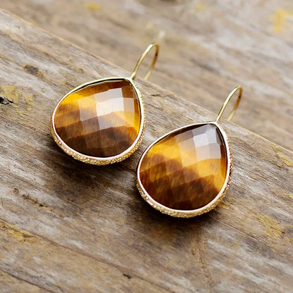 Teardrop Tiger Eye Dangle Earrings