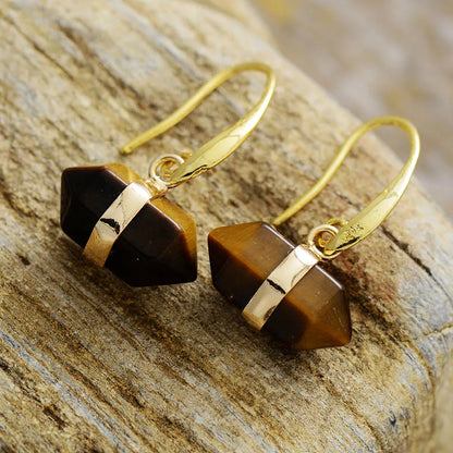 Hexagon Tiger Eye Dangle Earrings