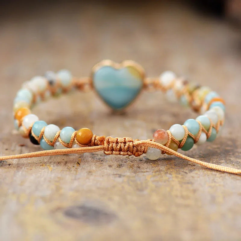 Boho Heart Amazonite Braided Macrame Bracelet