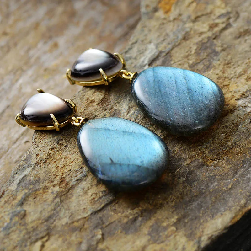 Waterdrop Labradorite Dangle Stud Earrings