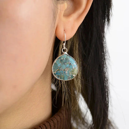 Art Deco Modernism Teardrop Turquoise Dangle Earrings