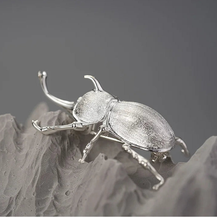 Sterling Silver Japanese Rhinoceros Beetle (Trypoxylus dichotomus) Handmade Fine Brooch