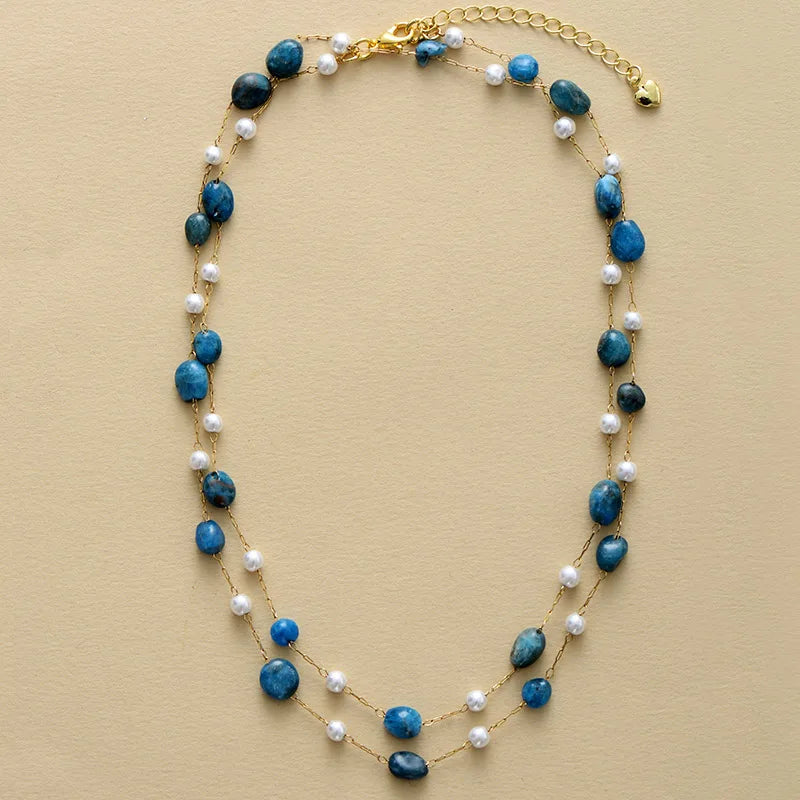 Boho Apatite Pearl Layered Necklace