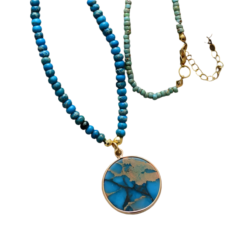 Boho Blue Jasper Pendant & Bead Necklace