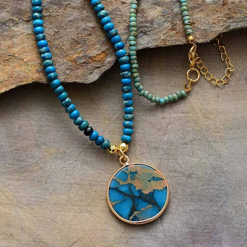 Boho Blue Jasper Pendant & Bead Necklace