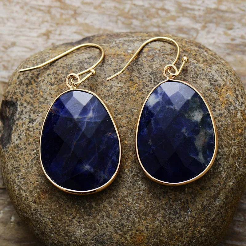 Ethnic Sodalite Hook Dangle Earrings