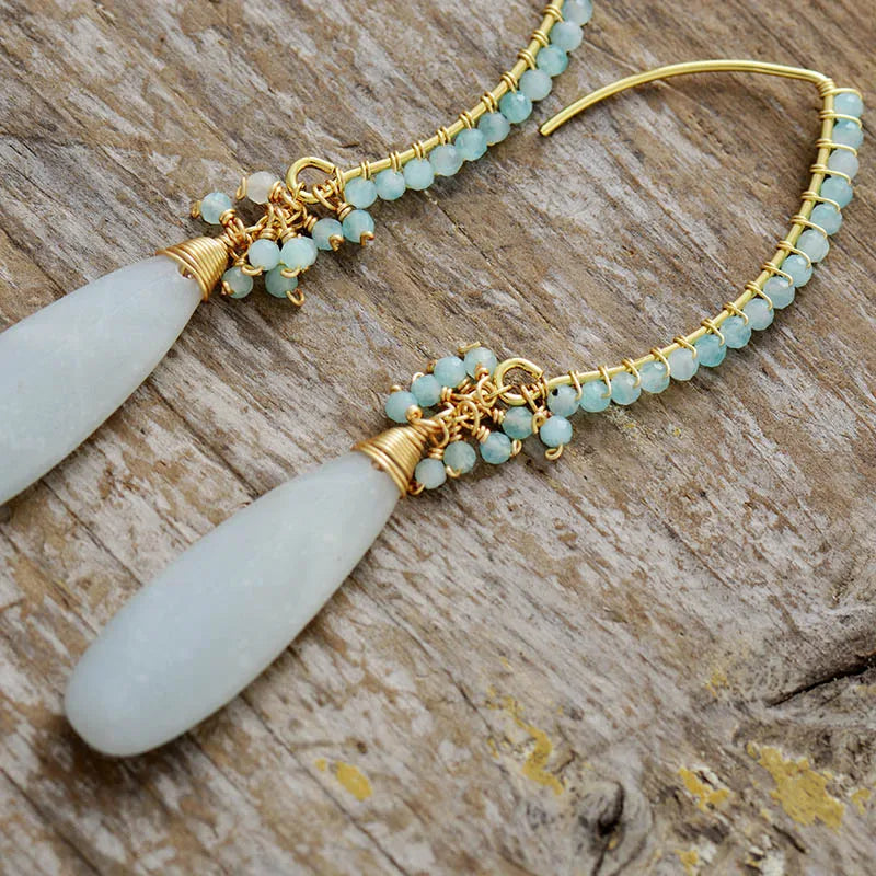 Exquisite Boho Teardrop Amazonite Dangle Earrings