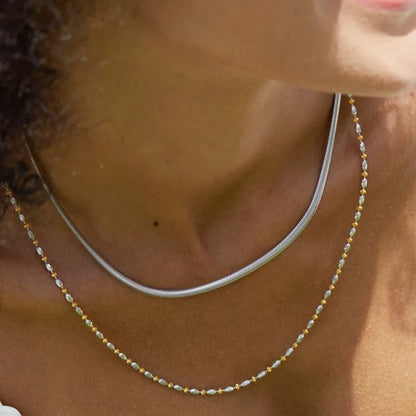 Sterling Silver Two Tone Beaded Chain Necklace