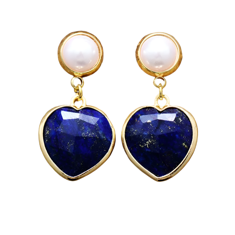 Heart Shape Lapis Lazuli Dangle Stud Earring