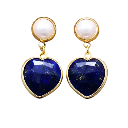 Heart Shape Lapis Lazuli Dangle Stud Earrings