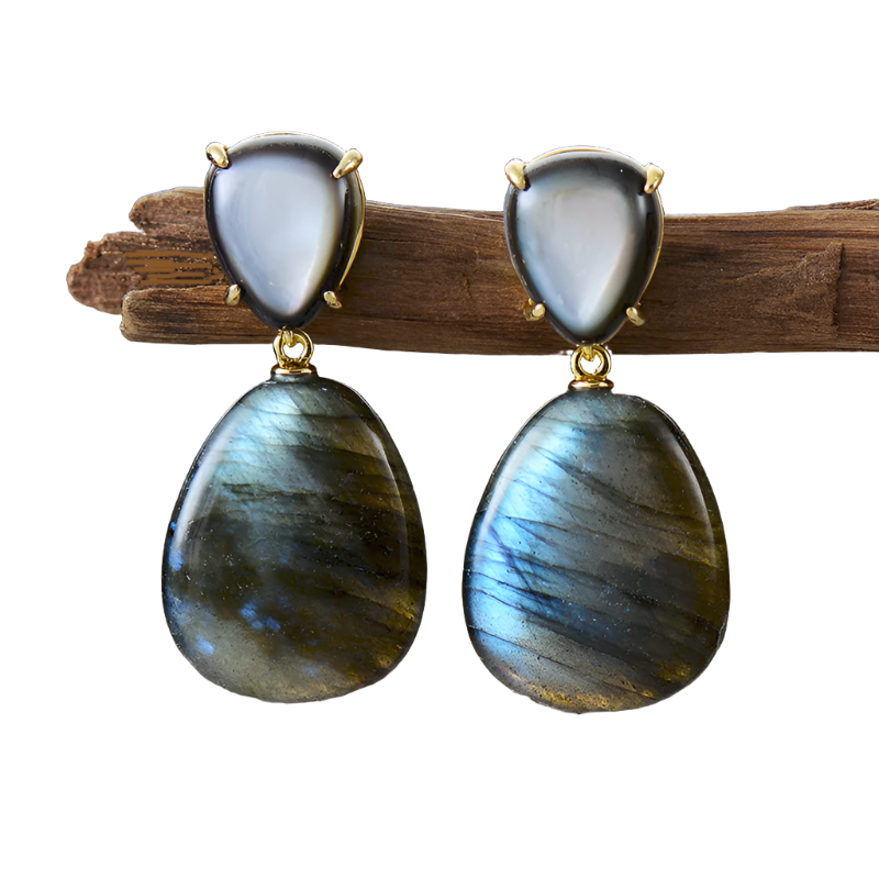 Waterdrop Labradorite Dangle Stud Earrings