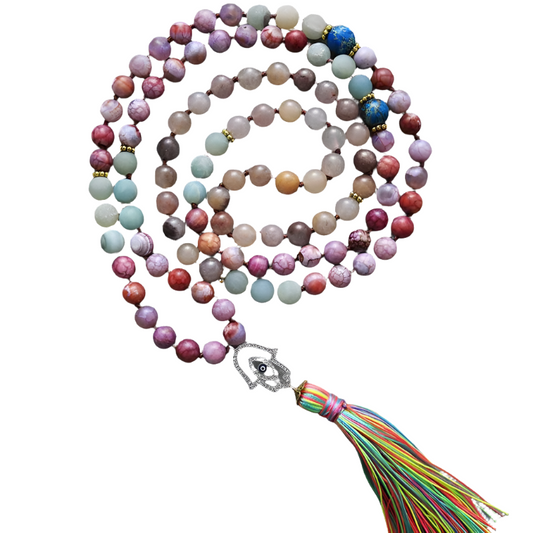 Spiritual Hamsa Healing Long Tassel Meditation 108 Mala Beads Necklace