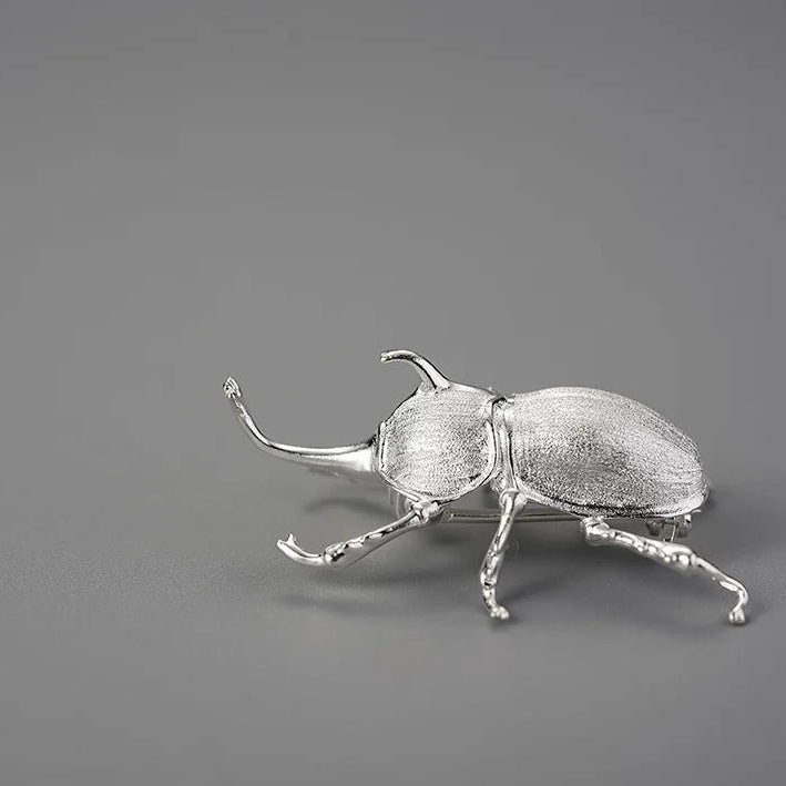 Sterling Silver Japanese Rhinoceros Beetle (Trypoxylus dichotomus) Handmade Fine Brooch