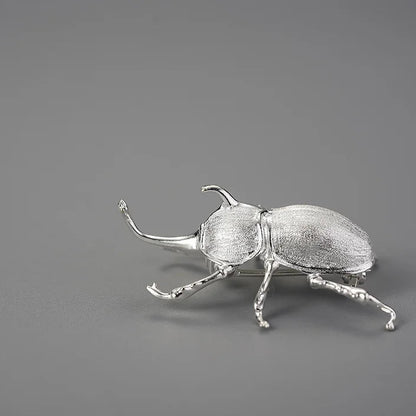 Sterling Silver Japanese Rhinoceros Beetle (Trypoxylus dichotomus) Handmade Fine Brooch
