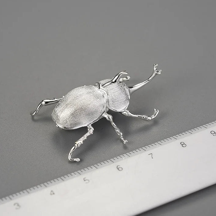 Sterling Silver Japanese Rhinoceros Beetle (Trypoxylus dichotomus) Handmade Fine Brooch