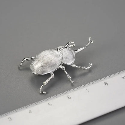 Sterling Silver Japanese Rhinoceros Beetle (Trypoxylus dichotomus) Handmade Fine Brooch