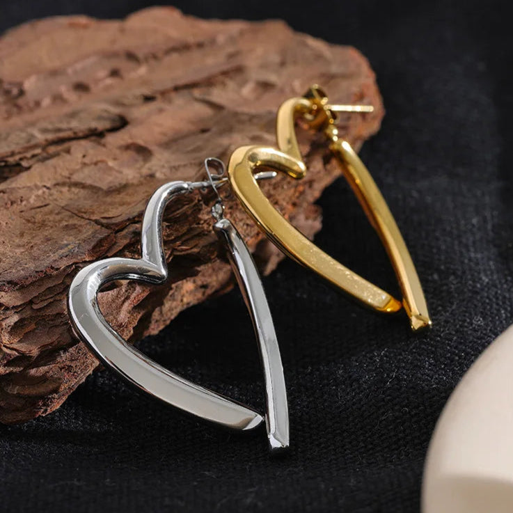 Detachable Heart Hoop Dangle Earrings in Stainless Steel