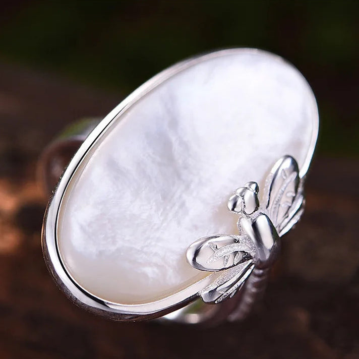 Sterling Silver Natural Shell Vintage Long Ring