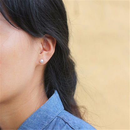 Sterling Silver Classic Single Pearl Stud Earrings