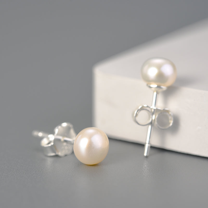 Sterling Silver Classic Single Pearl Stud Earrings