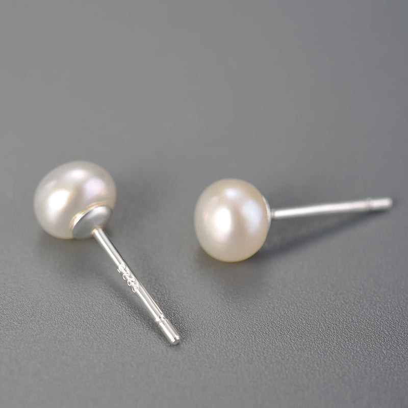 Sterling Silver Classic Single Pearl Stud Earrings