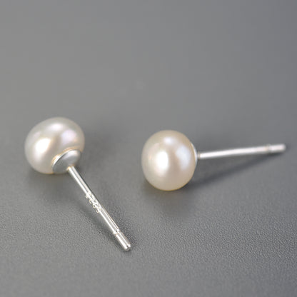Sterling Silver Classic Single Pearl Stud Earrings