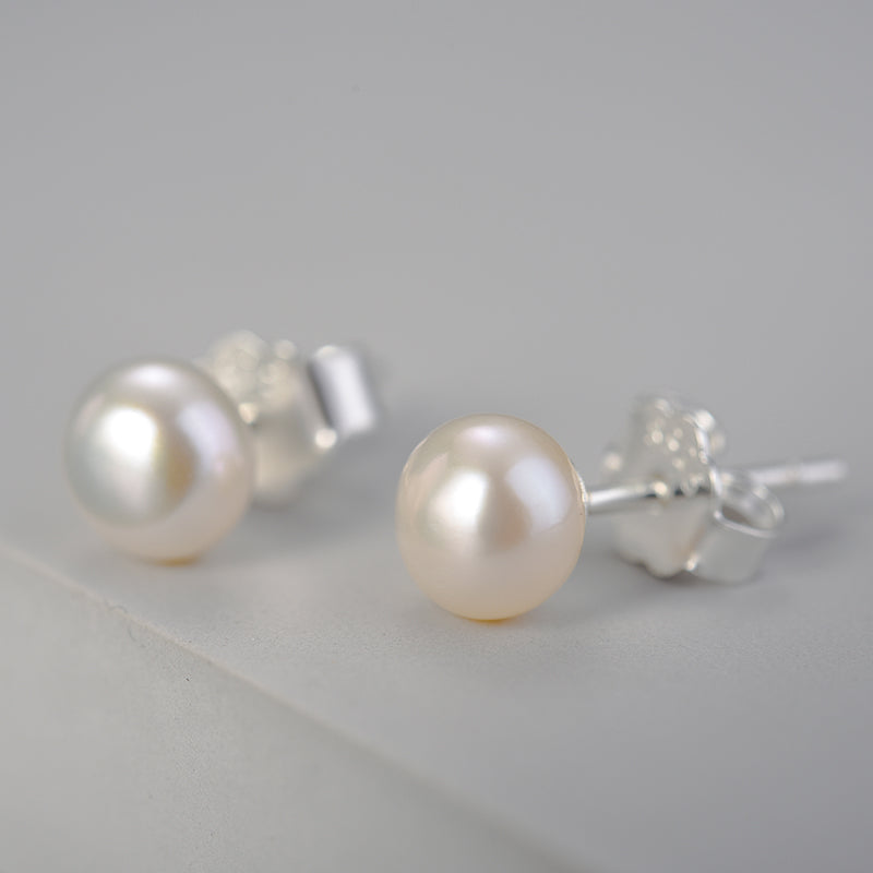Sterling Silver Classic Single Pearl Stud Earrings