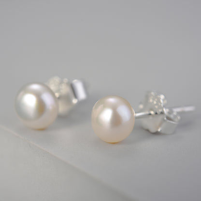 Sterling Silver Classic Single Pearl Stud Earrings