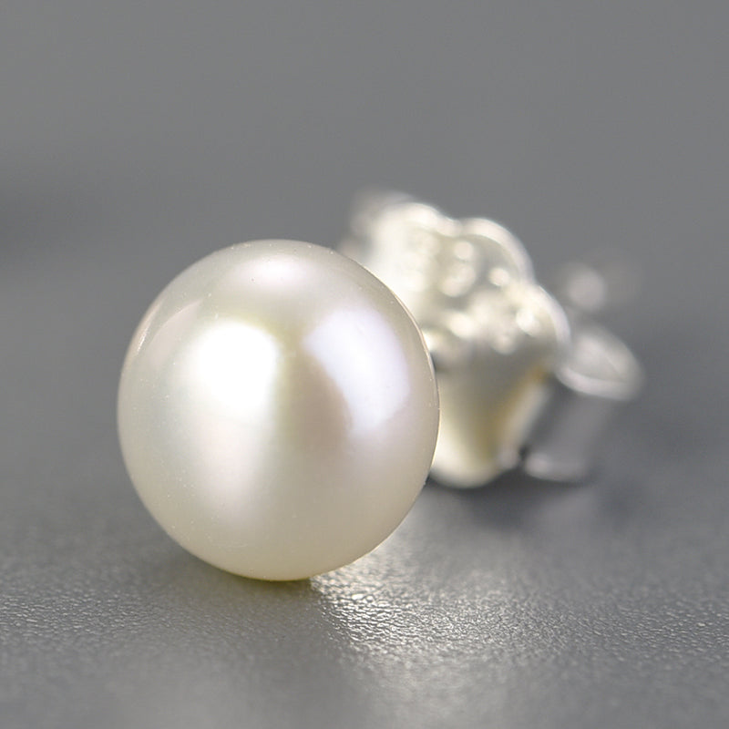 Sterling Silver Classic Single Pearl Stud Earrings