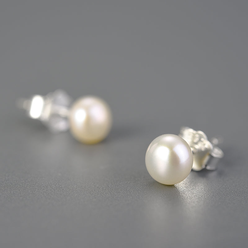 Sterling Silver Classic Single Pearl Stud Earrings